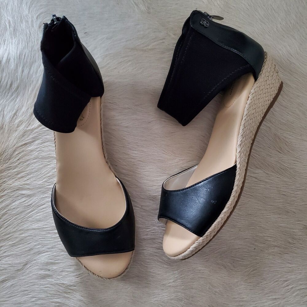 Bandolino Women's Wedge Sandals Size 8 Black Espadrille Stretch Cushioned